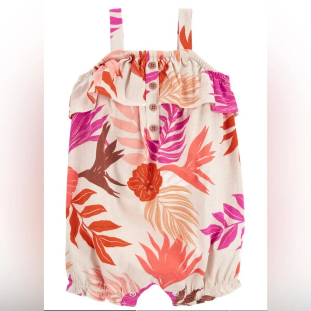 Brand New Baby Girl Tan Tropical Tank Romper, Size 24 Months, NWT
